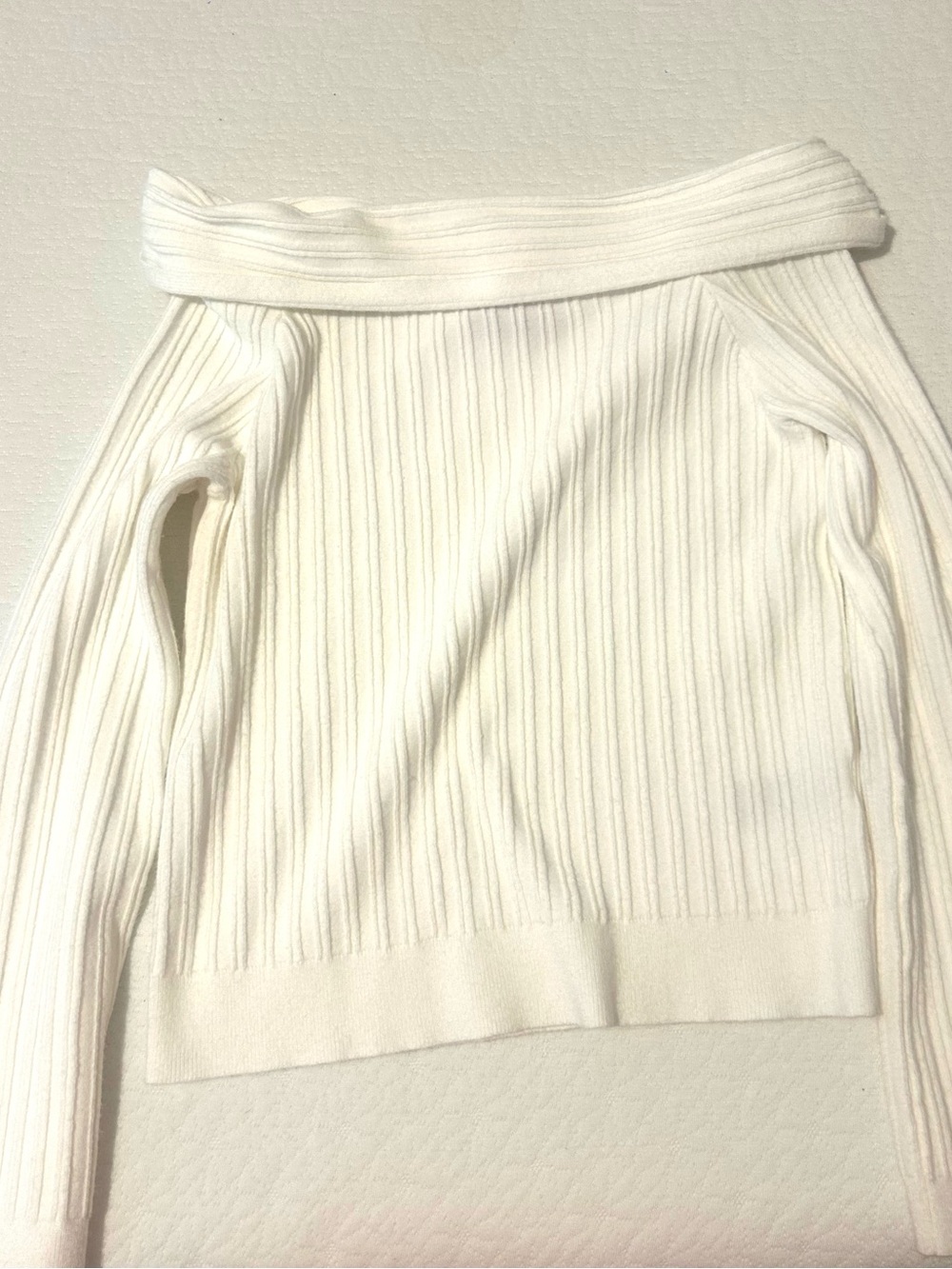 Edikted Cream Ribbed Off-Shoulder Sweater
